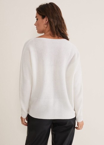 Phase Eight Isabella Ripple Wool Cashmere Knitwear White USA | 5129863-VG